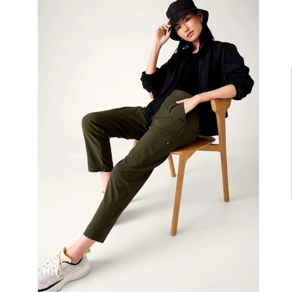 Athleta BROOKLYN MID RISE ANKLE UTILITY PANT 4 Tall Olive Green - Picture 1 of 11